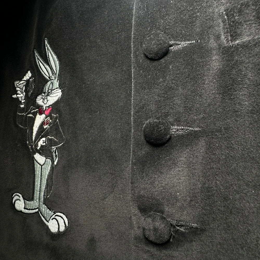 Vtg‎ Warner Bros Bugs Bunny Vest Mens S Black Velvet Looney Tunes 1995 Waistcoat